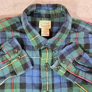 LL Bean Mens Flannel Shirt Large Blue Green Plaid Traditional Fit 228061 Cotton